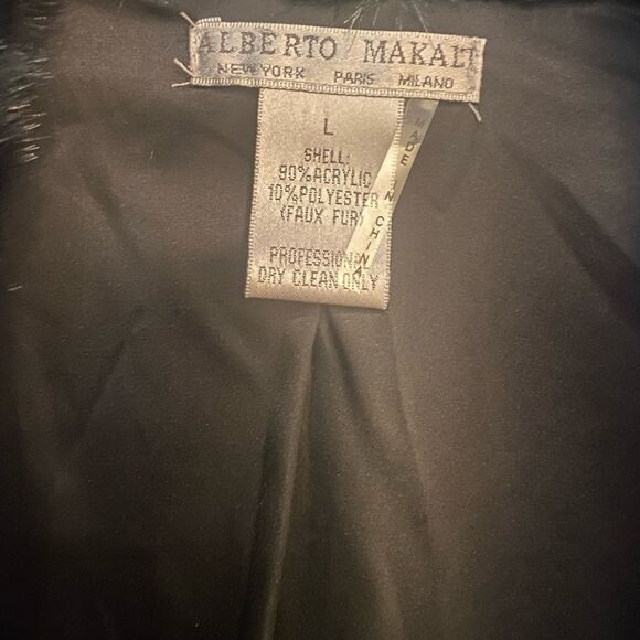 Albert Makali Sz L Elegant Black Green Tint Faux Funky Fun Fur Sleeveless Vest - Picture 10 of 11